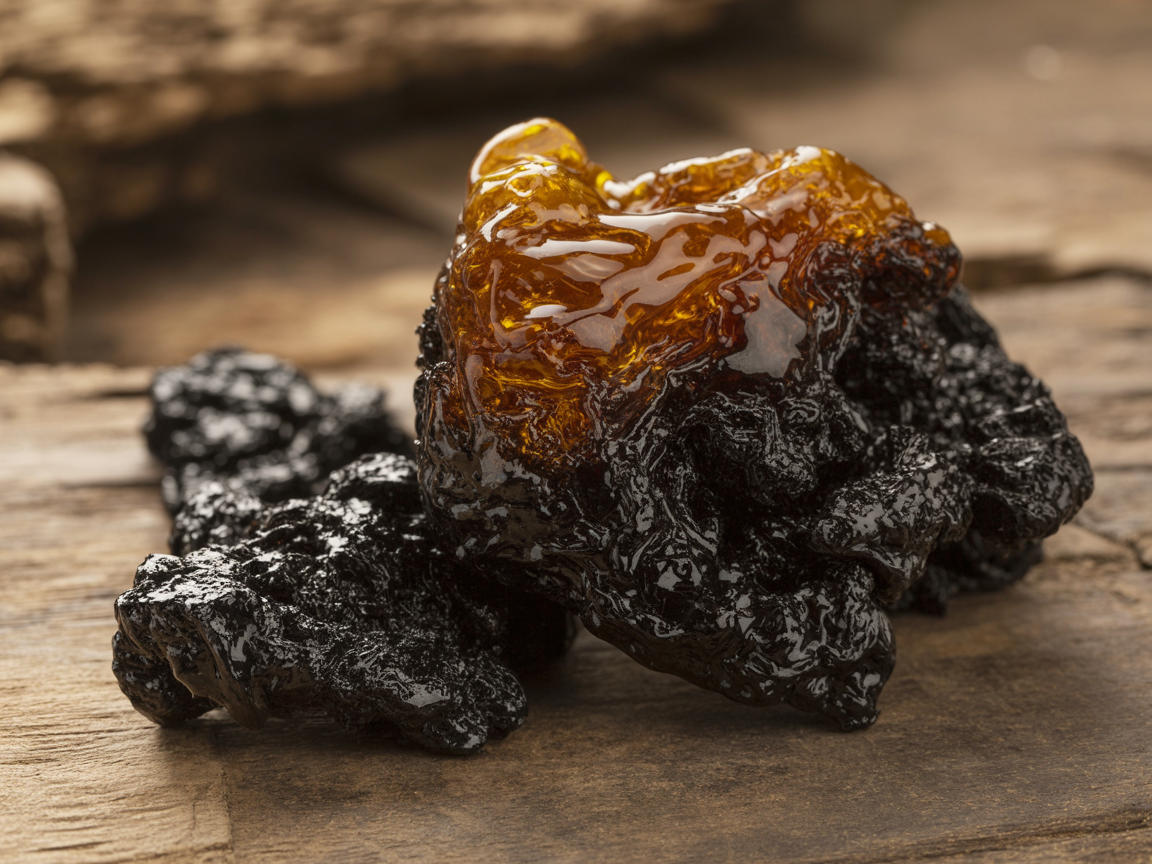 Shilajit pryskyrice - detail přírodní himálajské látky